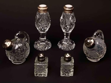 Four Sets of Crystal and Sterling Silver Salt and Pepper Shakers