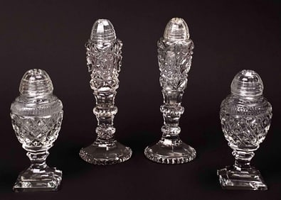 Two Sets of Crystal Salt and Pepper Shakers