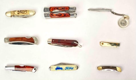 Nine Vintage Multi-Tools and Pocket Knives - Including Parker Brothers, Ford, MGM Grand
