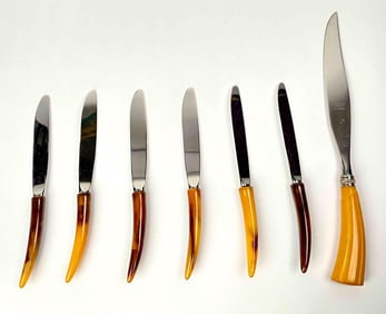 Six Vintage Stainless and Bakelite Knives with Carving Knife