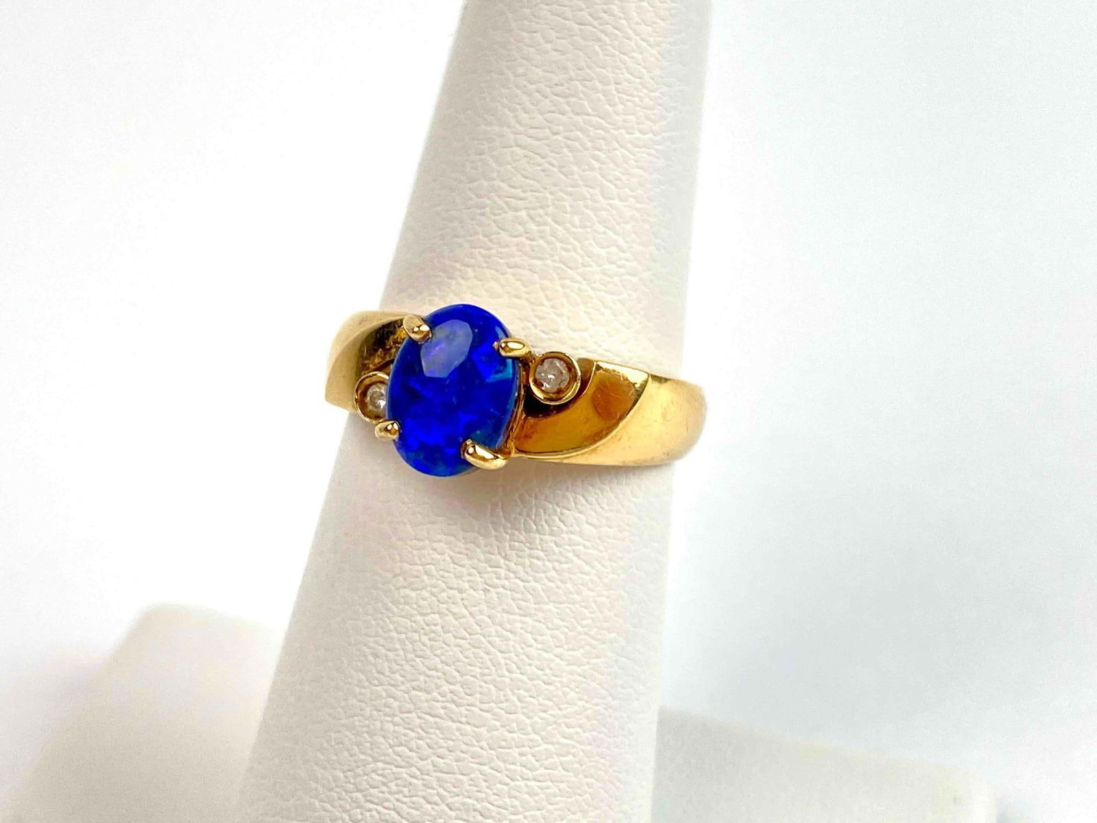 18K Gold and Lightning Ridge Black Opal and Diamond Ring (1 of 9)
