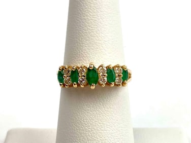 14K Gold, Emerald, and Diamond Ring