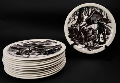 Full Set of Twelve Wedgwood New England Industry Plates