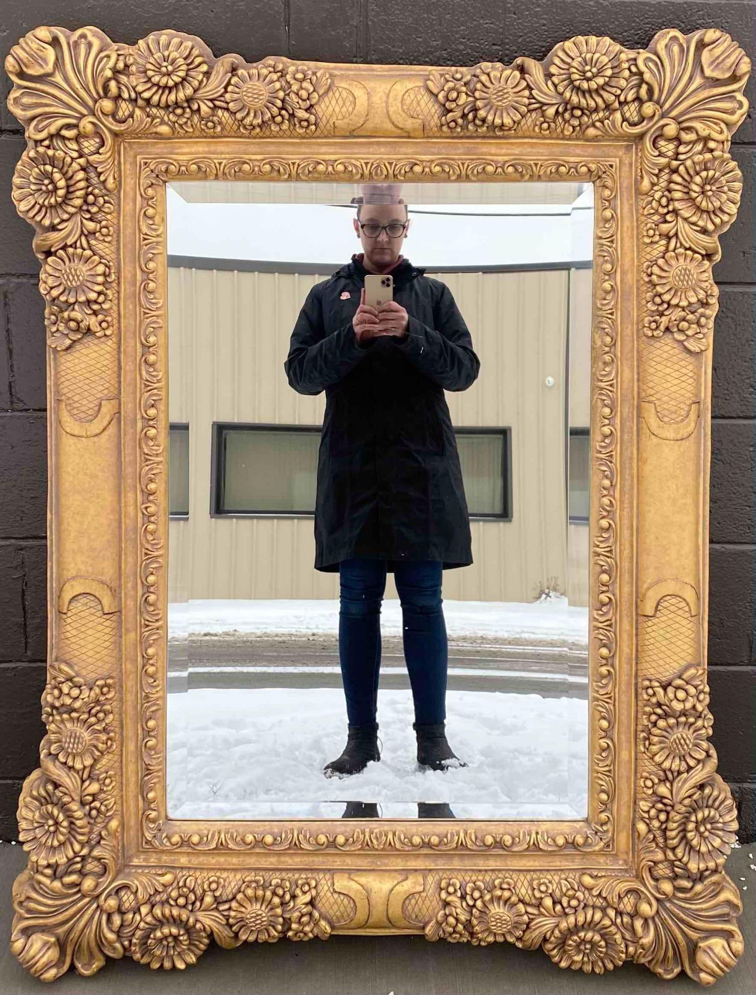 Large Carved and Gilded Floral Beveled Wall Mirror (1 of 12)