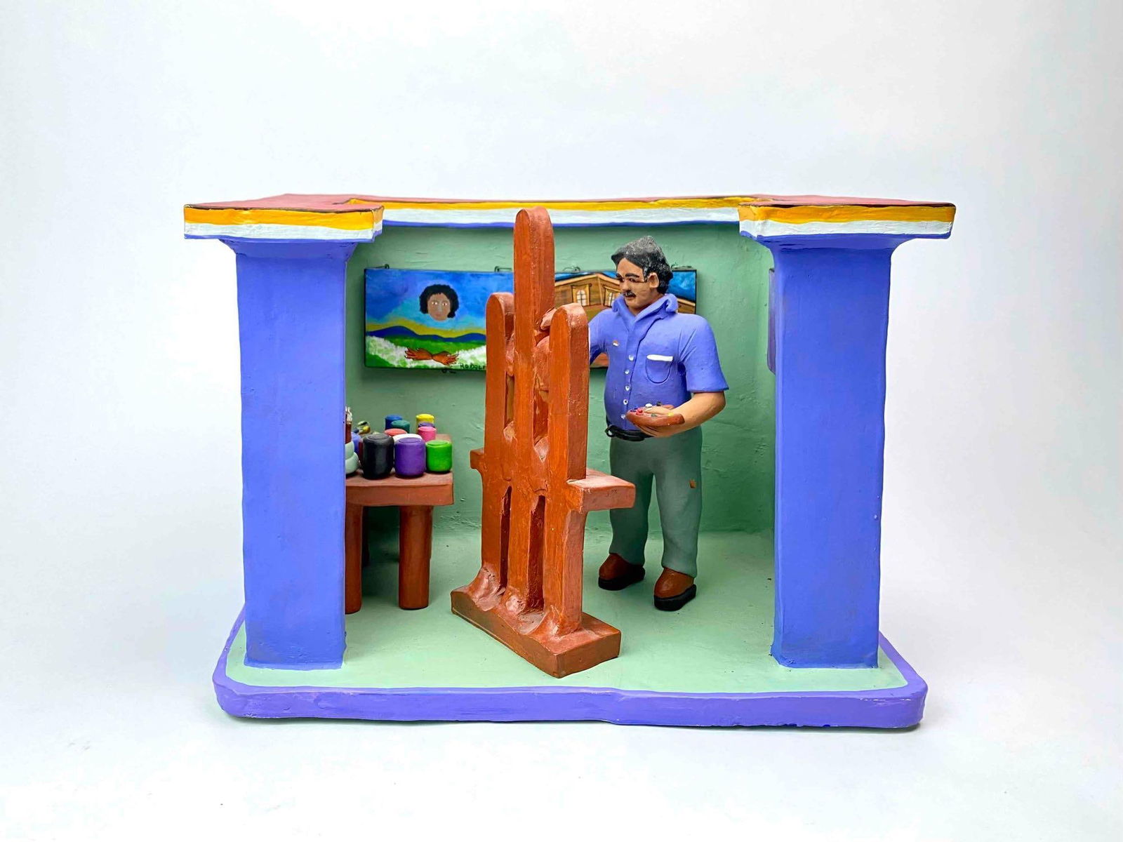 Guillermina Aguilar Alcantara “Rodolfo Morhles?? Terracotta Diorama: Guillermina Aguilar Alcantara “Rodolfo Morhles” Terracotta Diorama. Lot is in good condition. Please see photos for additional details. Dimensions Smallest: 5.25" x 4.5" x 3.25" Dimensions Lar