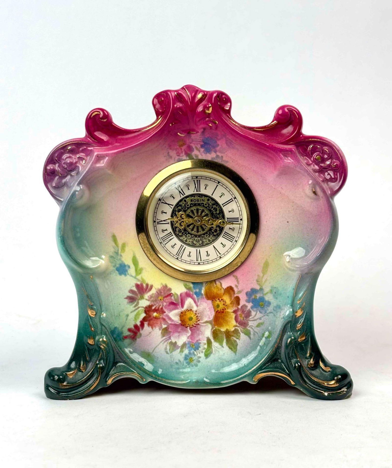 Royal Bonn Porcelain Mantle Clock (Robin, Germany) (1 of 12)