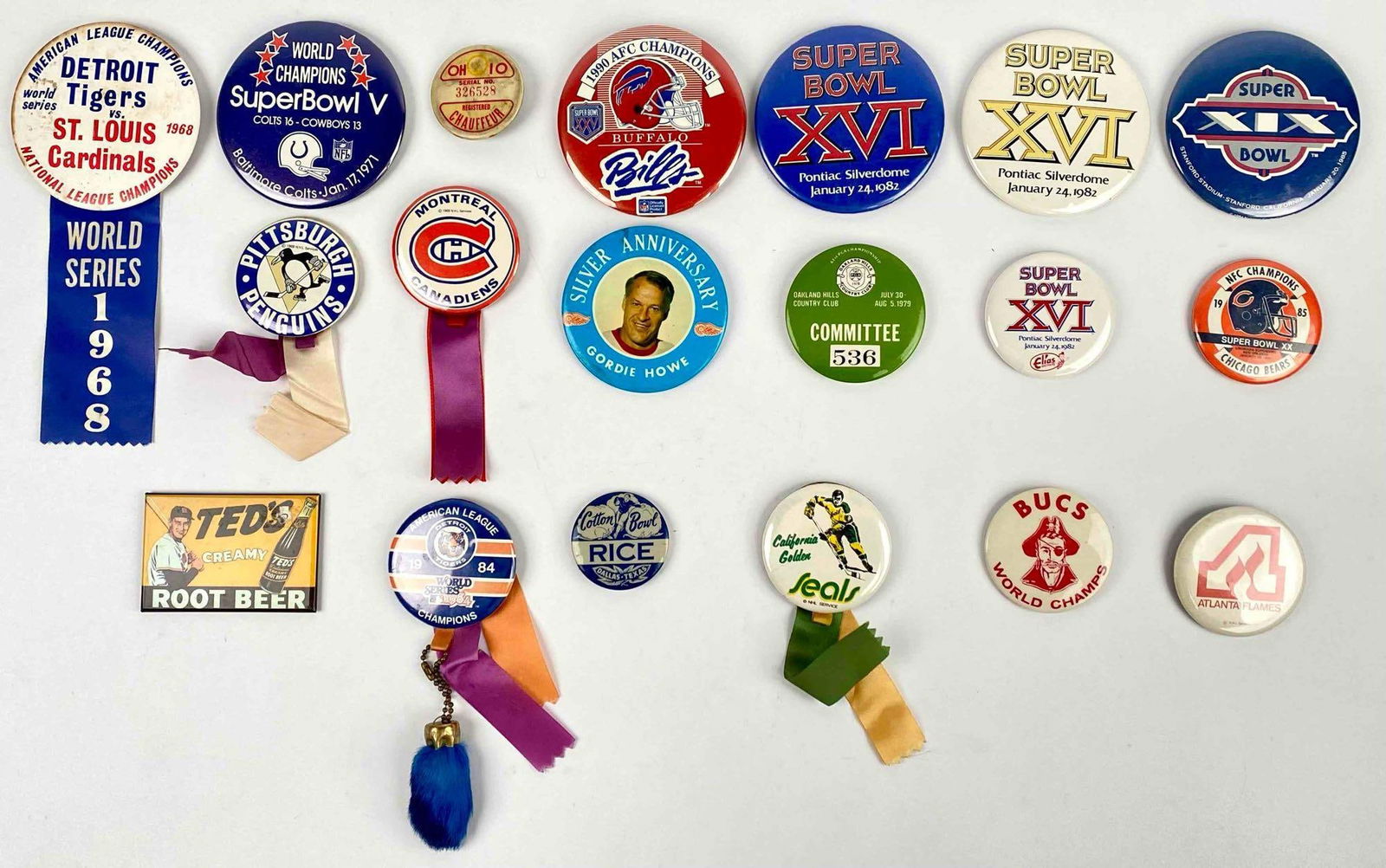 Lot of 25 Vintage Baseball, Hockey, and Football Pins, ca 1960s - 1980s (1 of 9)