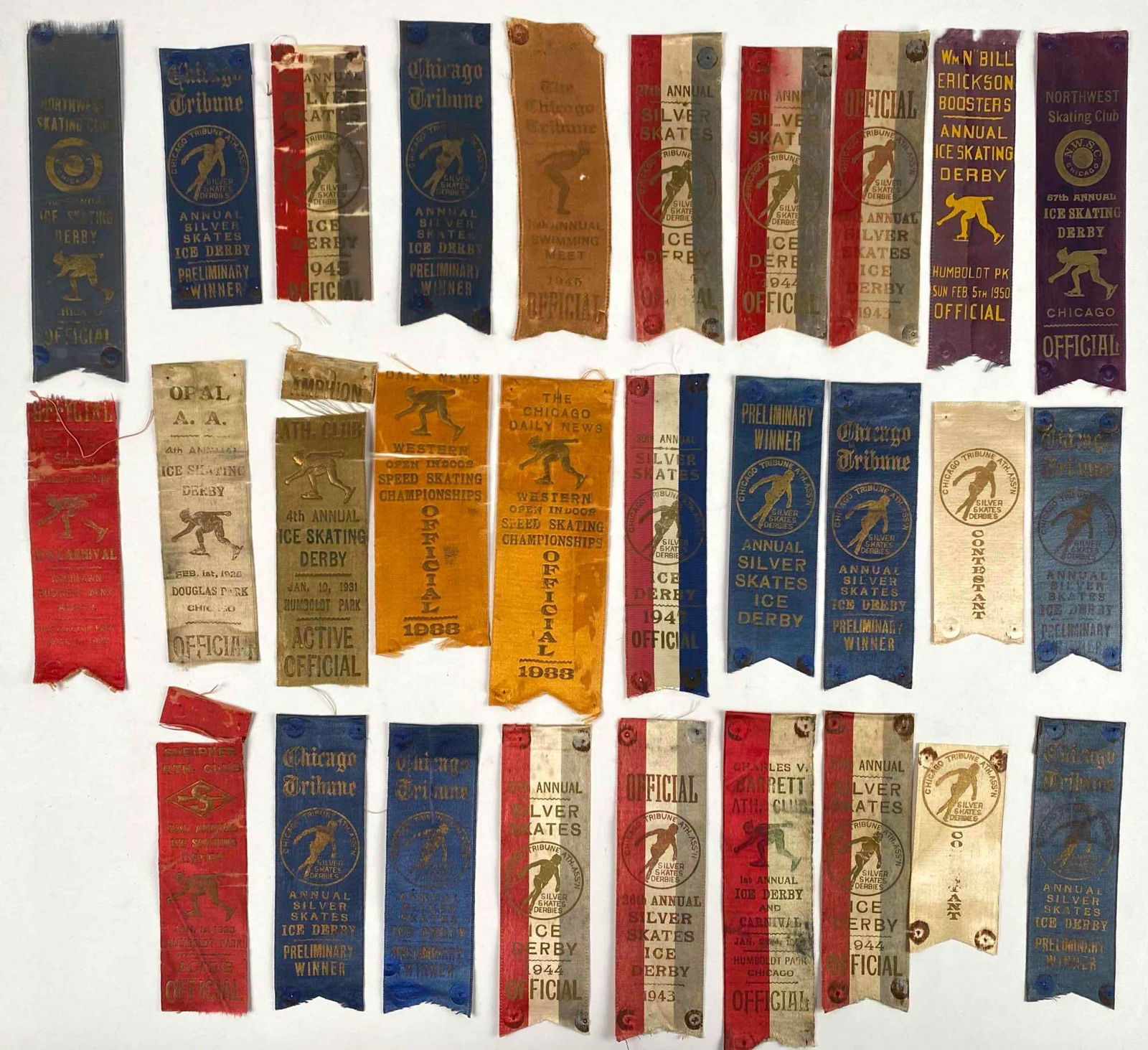39 Vintage Ice Skating and Speed Skating Ribbons (Chicago Tribune Annual Silver Skates Ice Derbies) (1 of 9)