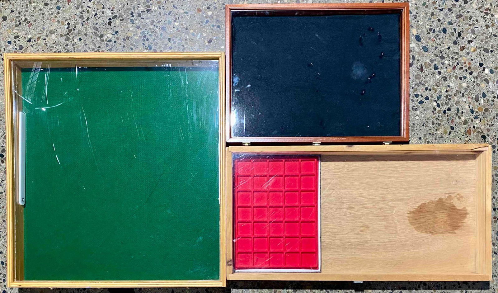 Three Large Hinged Wooden Display Cases with Glass (1 of 10)