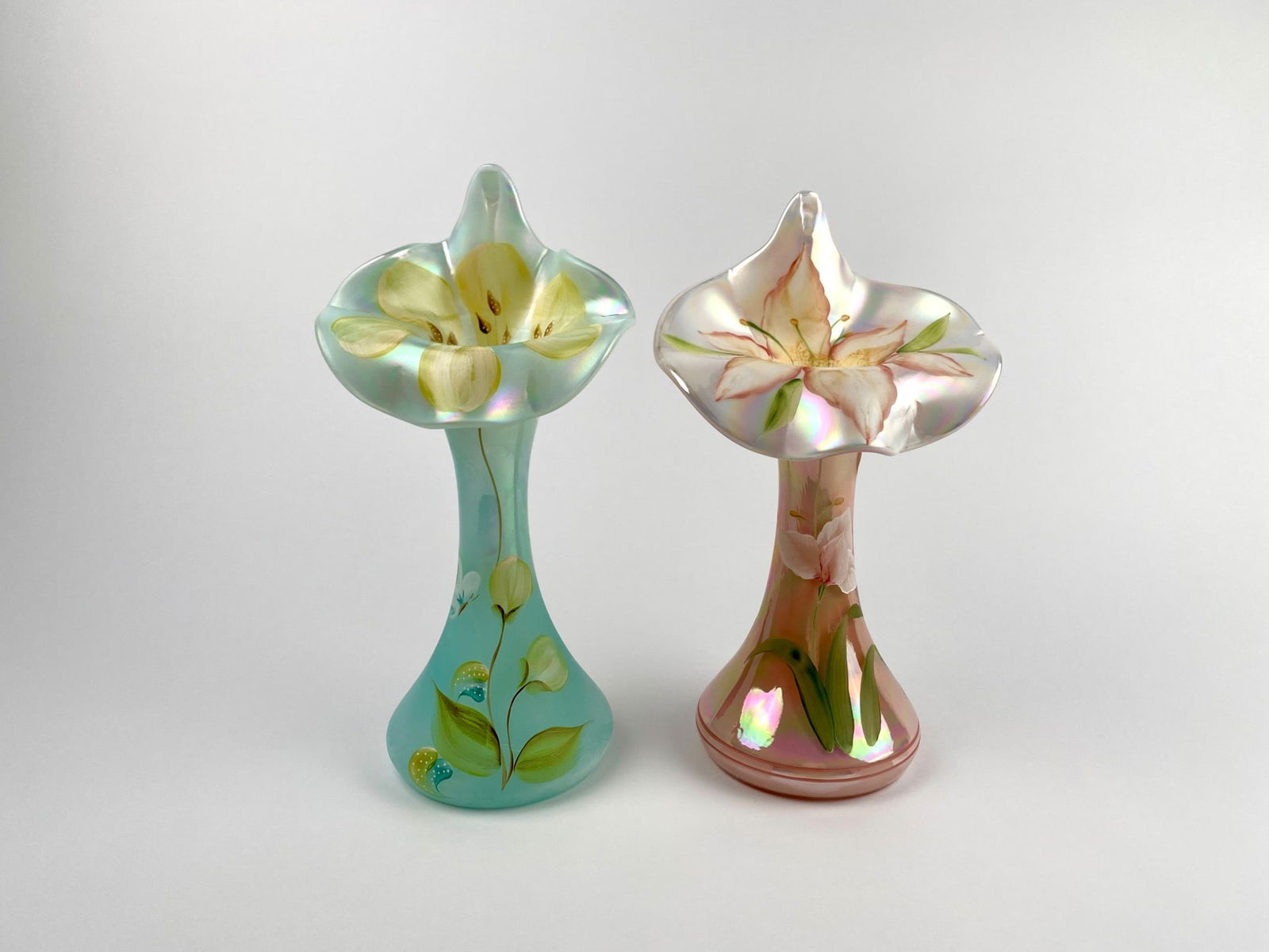 Pair of Signed Fenton Glass Jack in the Pulpit Vaes