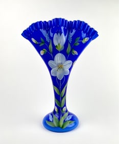 Fenton Cobalt Blue Overlay Large Fan Vase (C. Mackey)