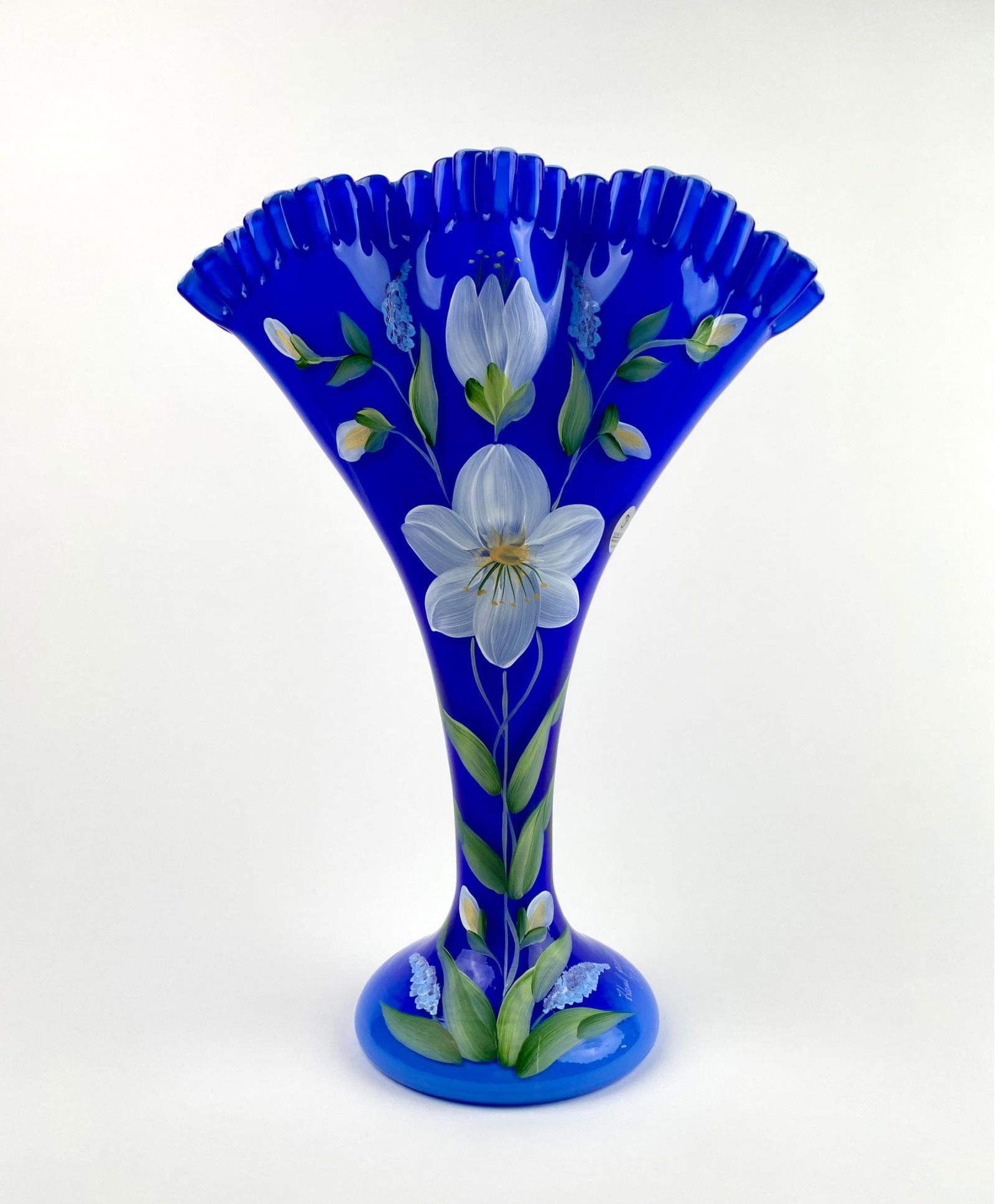 Fenton Cobalt Blue Overlay Large Fan Vase (C. Mackey) (1 of 12)