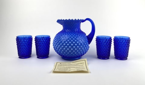 Fenton Cobalt Blue Hobnail Jug and Tumbler Set (Museum Collection)
