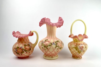 Set of 3 Fenton Glass Pieces (Uranium Glass)