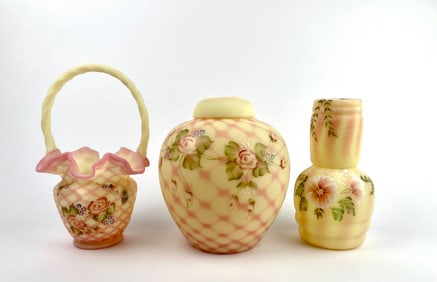 Set of 3 Fenton Burmese Glass Pieces (Uranium Glass)