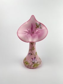 Fenton Rosalene Pink Spiral Optic Vase (Jack in the Pulpit,Hummingbird, Signed)