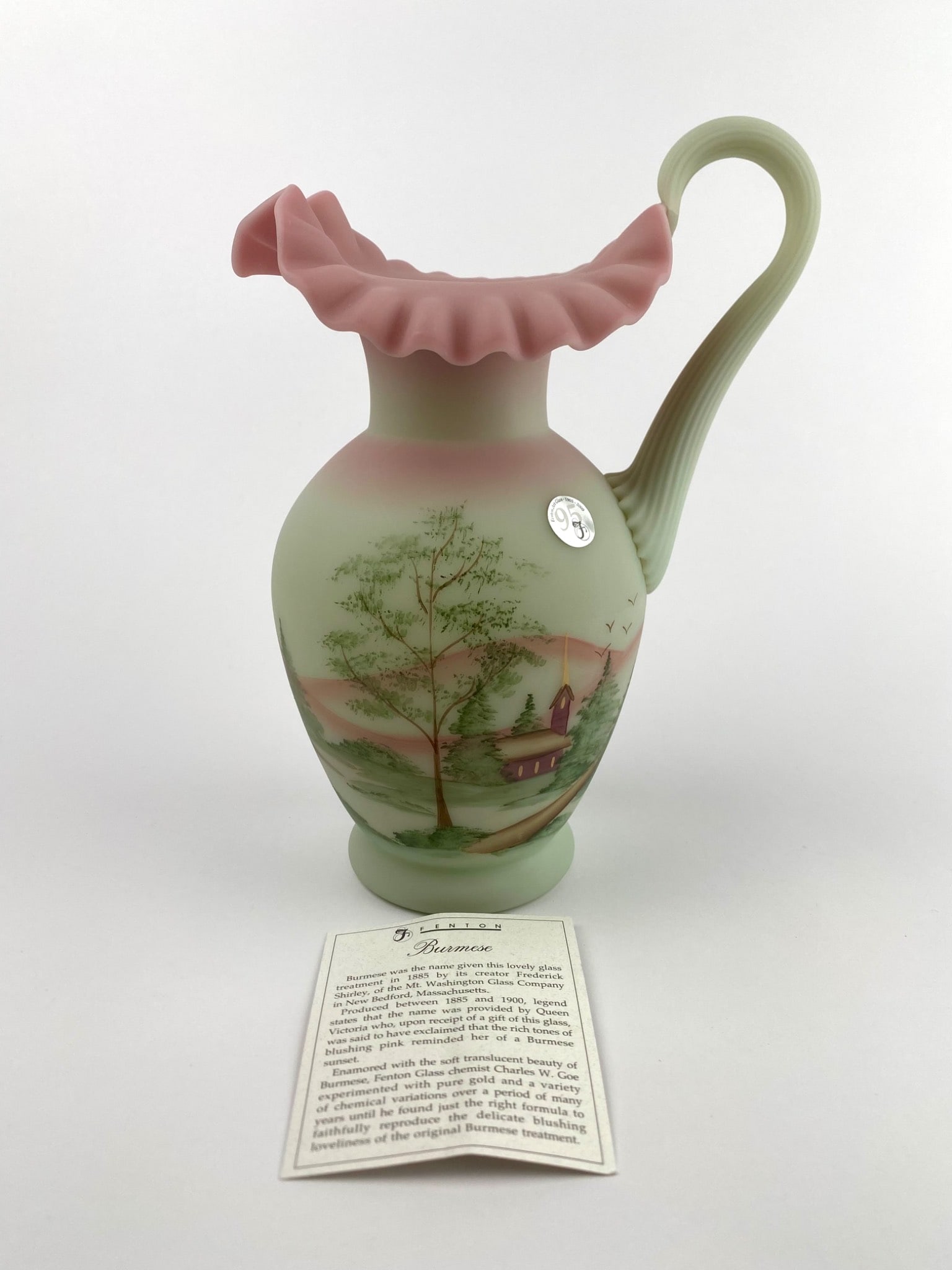 Fenton Art Glass Lotus Mist Burmese Glass Pitcher (Signed) (1 of 12)