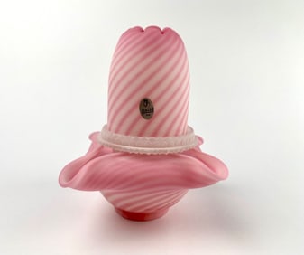 Fenton Rosalene Satin Striped Pink Spiral Optic Fairy Lamp
