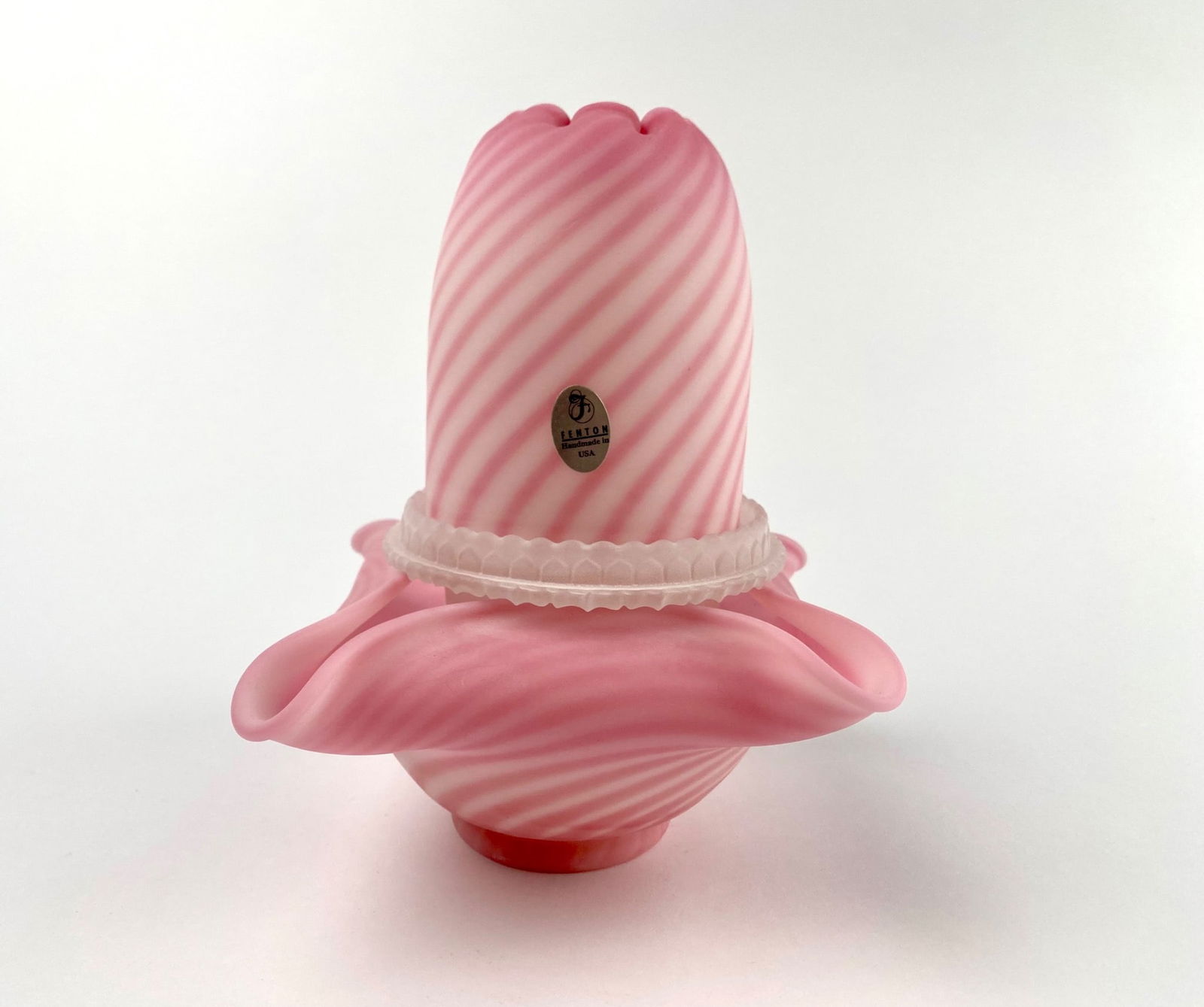 Fenton Rosalene Satin Striped Pink Spiral Optic Fairy Lamp (1 of 10)