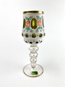 Czech Bohemian Crystal Wine Glass with Gilt and Floral Decoration