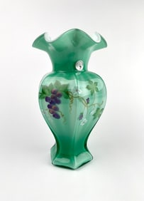 Fenton Glass Vase with Floral and Grape Motif