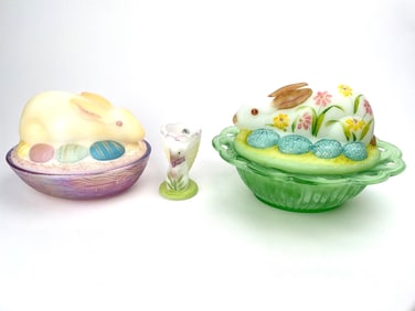 Fenton Glass Bunny Dishes
