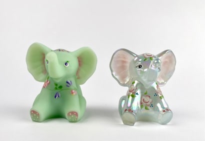 Pair of Signed Fenton Glass Elephants