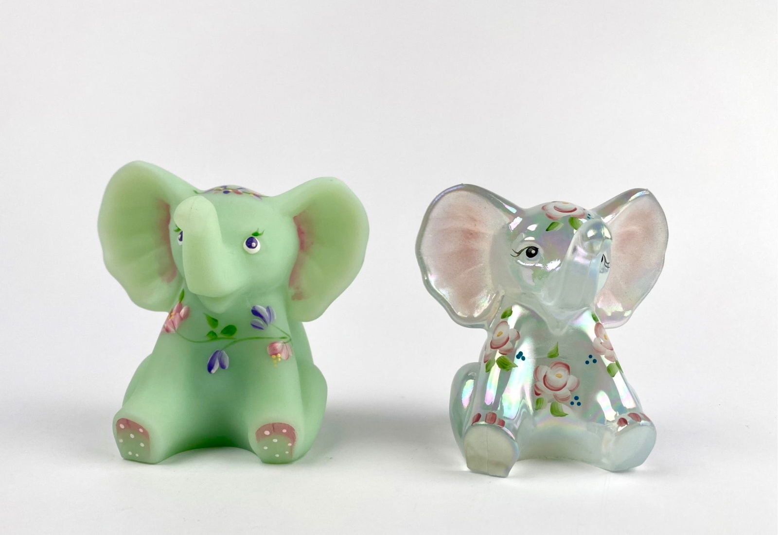 Pair of Signed Fenton Glass Elephants (1 of 12)