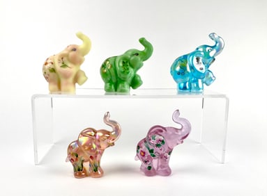 Set of Five Fenton Glass Elephant Figurines