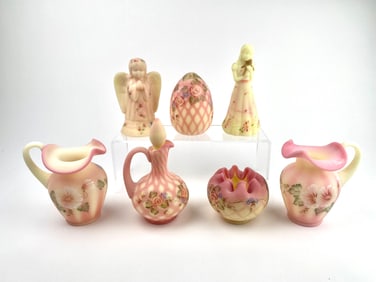Lot of 7 Fenton Burmese Glass Pieces (Uranium Glass)