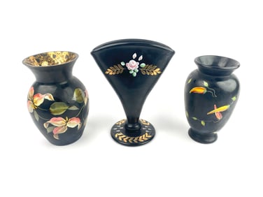 Three Fenton Black Glass Vases