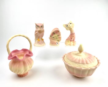 Assorted Lot of 5 Fenton Burmese Glass Items (Uranium Glass)