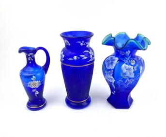 3 Fenton Cobalt Blue Glass Vases from the Landmark Collection