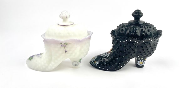 Pair of Fenton Glass Shoe Figurines Signed by P. Hayhurst