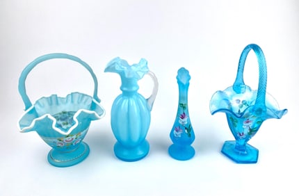 Lot of 4 Fenton Blue Opalescent Glass Pieces