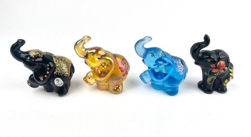 Four Fenton Glass Elephant Figurines