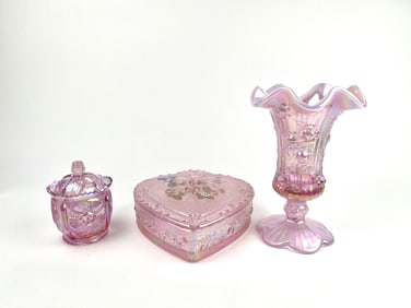 Lot of 3 Pink Opalescent Fenton Glass Pieces
