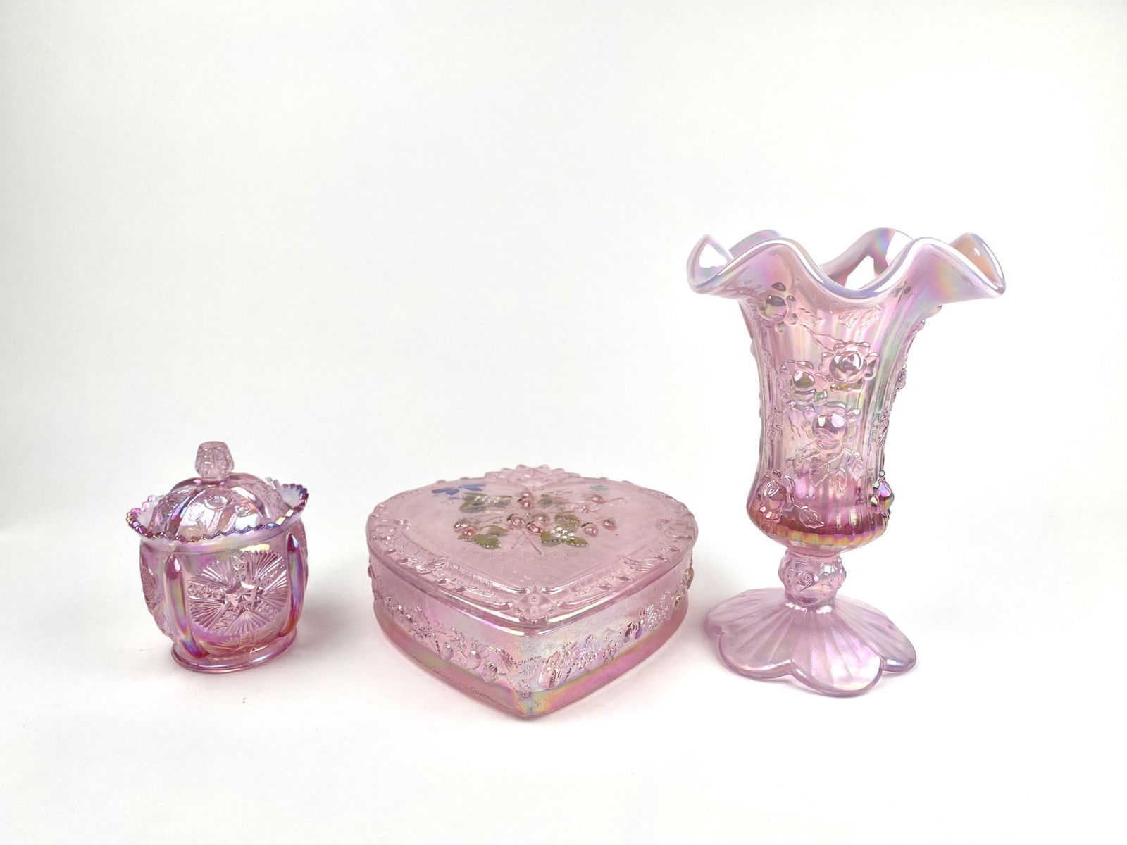 Lot of 3 Pink Opalescent Fenton Glass Pieces (1 of 9)