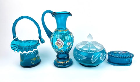 Four Fenton Blue Glass Pieces