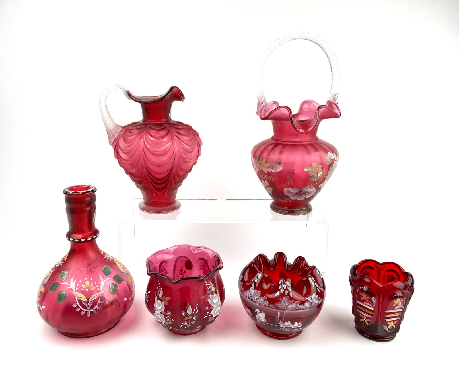 Six Fenton Cranberry Glass Vases (1 of 10)