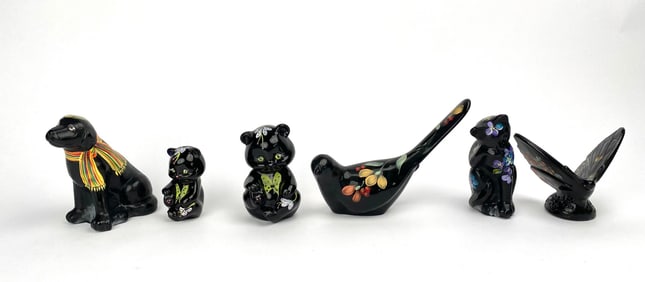 Six Ebony Crest Glass Animal Figurines