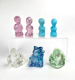 7 Fenton Glass Figurines with Angels and Children in Various Colors