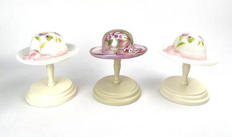 Set of Three Fenton Glass Hats on Stands