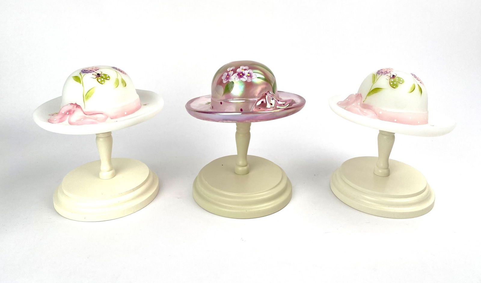 Set of Three Fenton Glass Hats on Stands (1 of 9)