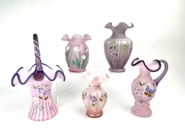 Five Fenton Pink and Purple Art Glass Pieces