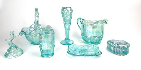 Collection of Fenton Blue Opalescent Glass Decorative Pieces