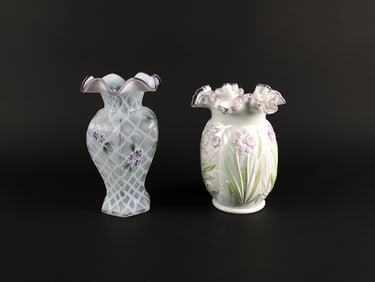 Fenton Glass Vases With Ruffled Rims