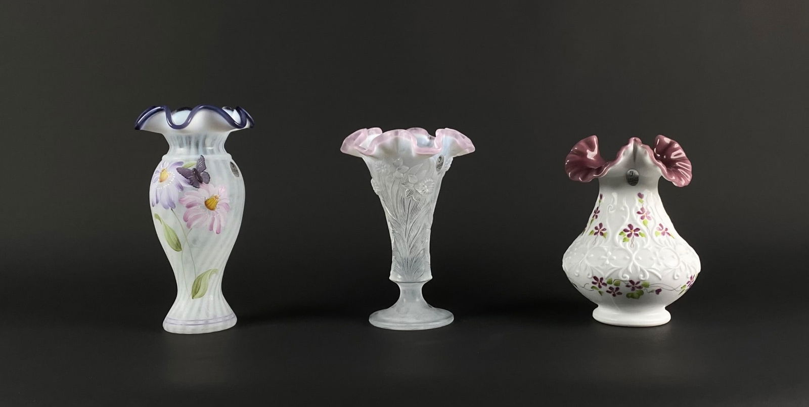 Three Fenton Glass Vases With Floral Designs (1 of 11)