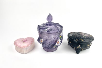 Three Fenton Glass Opalescent Lidded Boxes