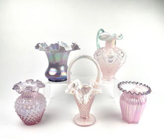 Five Pink Fenton Glass Vases